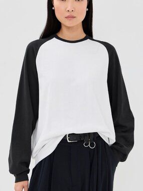 Tibi Perfect Sculpted Baseball Tee Black White XS NWT
